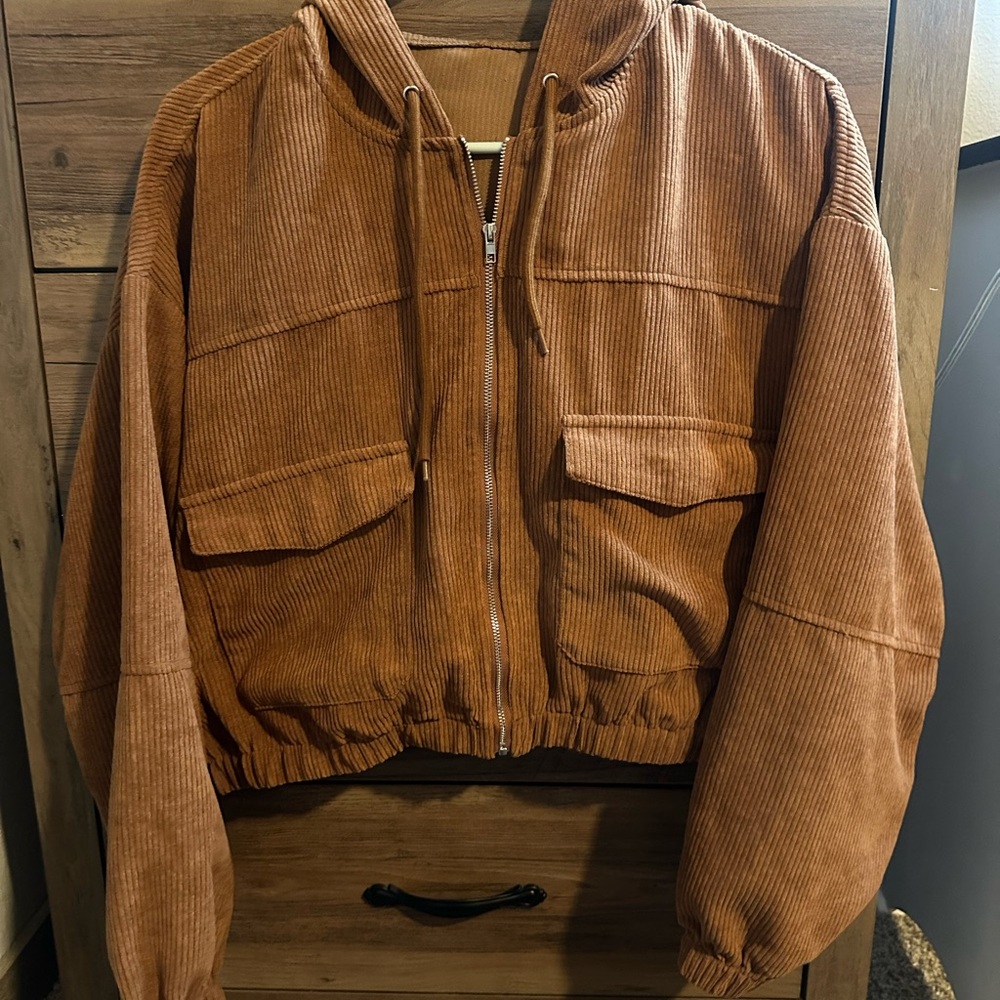Brown Corduroy Hooded Jacket